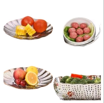 Picture of Vegetable Basket, Stainless Steel Folding Fruit basket Folding Expandable Steamer - Silver