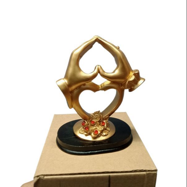 Picture of Heart Sculpture Home Decor, Gold Resin Figurines Shelf Decor Accents, Modern Art Collectibles Ornaments Home Decorations for Living Room,Valentines Day Wedding Anniversary Romantic Gift - Multicolor
