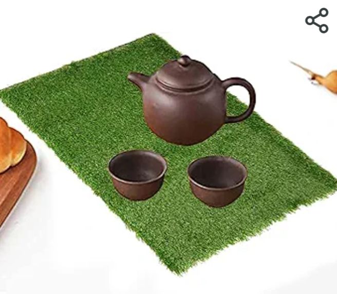 Picture of Green Grass Table Mat Placemats 4 Pcs  Artificial Grass Anti Heat Insulation Pad for Coffee Table Dining Table Hot Pot Holders Dining Table Accessories for Home Office - Green