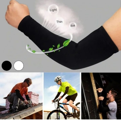 Picture of 1 Pair Arm Sleeves Black Sun Sleeves for Women Men, UV Protection Sport Arm Sleeves for Basketball Volleyball Soccer Cycling - Black