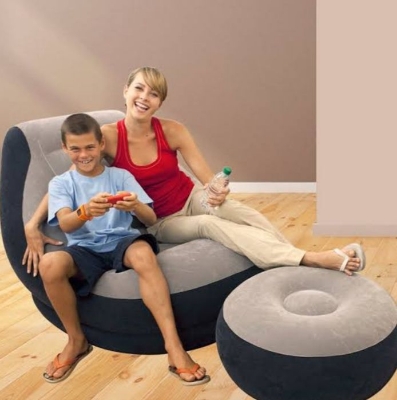 Picture of Inflatable Chair Lounge Air Sofa with Footrest Portable air bed mattress - Grey