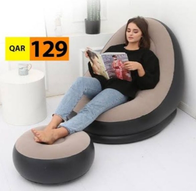 Picture of Inflatable Chair Lounge Air Sofa with Footrest Portable air bed mattress - Grey