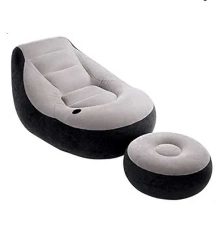 Picture of Inflatable Chair Lounge Air Sofa with Footrest Portable air bed mattress - Grey
