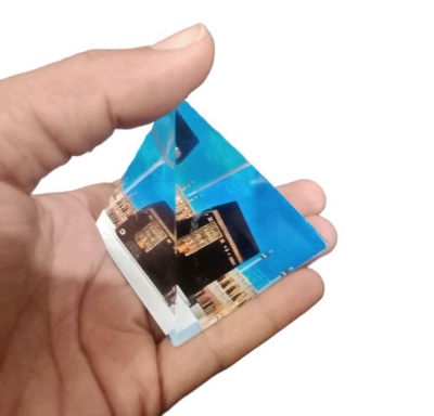 Picture of Islamic Religious & Spiritual Triangular Prism Showpiece Crystal Glass in Pyramid Shape Islamic Showpiece for Car Dashboard, Home Decor & Official Gifting Purpose - Clear