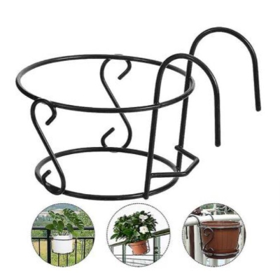 Picture of Hanging Railing Planter Baskets Planter Holder Iron Art Hanging Baskets over the Rail Metal Fence Planters Farmhouse Rustic Hanger - Black