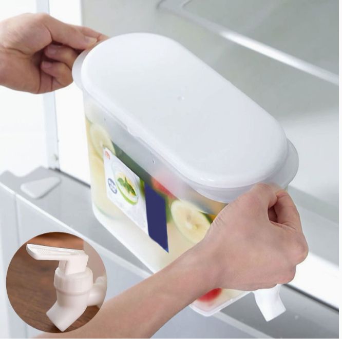 Picture of 1pc Refrigerator Cold Kettle Refrigerator Water Jug Creative Water Jug Water Kettle Fridge Iced Tea Pitcher Lemon Pitcher Cold Water Pot Cold Water Storage Bottle Faucet - White