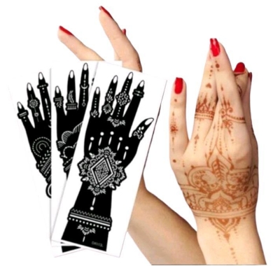 Picture of 3 Pack Mehandi Sticker Self-Adhesive Flower, Butterfly Design Henna Tattoos Stencils  - Black
