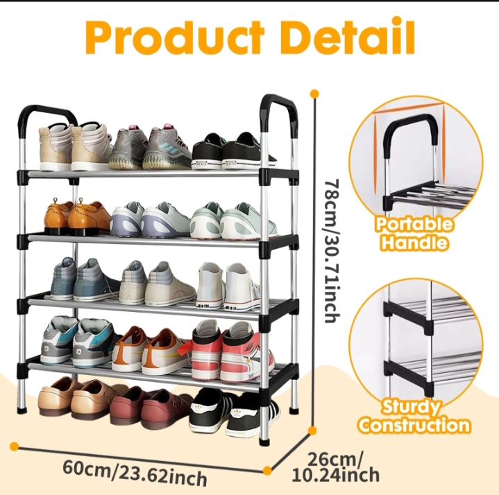 Picture of Steel Shoe Rack 4layer Shoes Cabinet Storage Organizer Living Room Bedroom Space Saving Shoes Rack - Silver