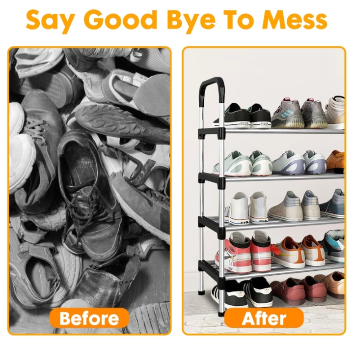 Picture of Steel Shoe Rack 4layer Shoes Cabinet Storage Organizer Living Room Bedroom Space Saving Shoes Rack - Silver