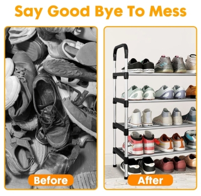 Picture of Steel Shoe Rack 4layer Shoes Cabinet Storage Organizer Living Room Bedroom Space Saving Shoes Rack - Silver