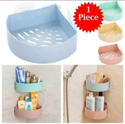 Picture of Kitchen Bathroom Corner Rack Wall Holder Storage Rack Corner Shelves, Self adhesive Corner Shelf for Bathroom, Plastic Bathroom Shelf Bathroom Shelves 1 Pcs Corner - Multicolor