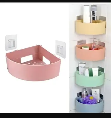 Picture of Kitchen Bathroom Corner Rack Wall Holder Storage Rack Corner Shelves, Self adhesive Corner Shelf for Bathroom, Plastic Bathroom Shelf Bathroom Shelves 1 Pcs Corner - Multicolor