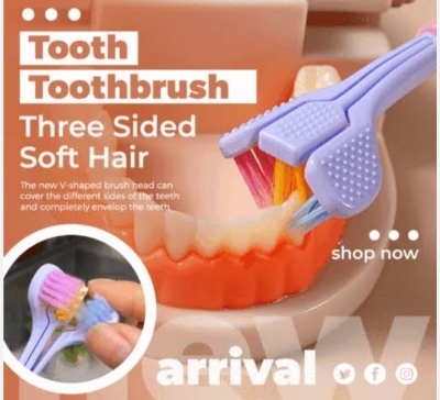 Picture of Three-Sided Toothbrush  Pcs PBT Ultra Fine Soft Hair Adult Toothbrushes Tongue Scraper Deep Cleaning Oral Care Teeth Brush - Multicolor