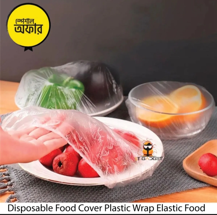 Picture of 50 Pcs Food Cover Plastic Sheets Reusable Plastic Wrap For Kitchen Cling Film Cover Household Refrigerator Food Fruit Preservation Cover Dust proof Cover Fresh keeping Kitchen Accessories - Clear