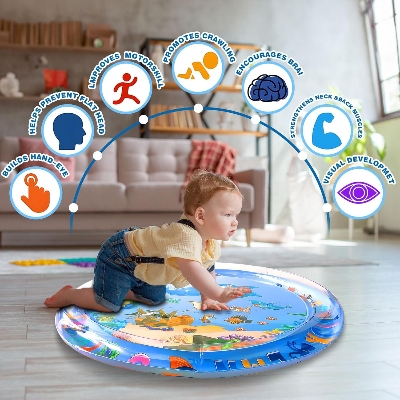 Picture of Inflatable water Play Mat Premium Baby Water Mat for Infants Toddlers is Neutral Funny Play Activity Center for Stimulation Growth Sensory Development as Baby Girl Boy Toys - Blue