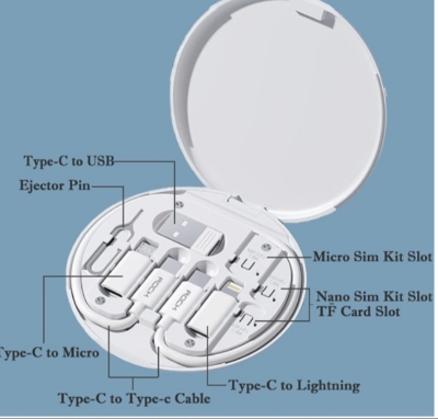 Picture of All-in-One Multi Functional Fast Charging Data Cable & Accessory Storage Set মাল্টি ফাংশনাল ফাস্ট চার্জিং ডেটা কেবল - White