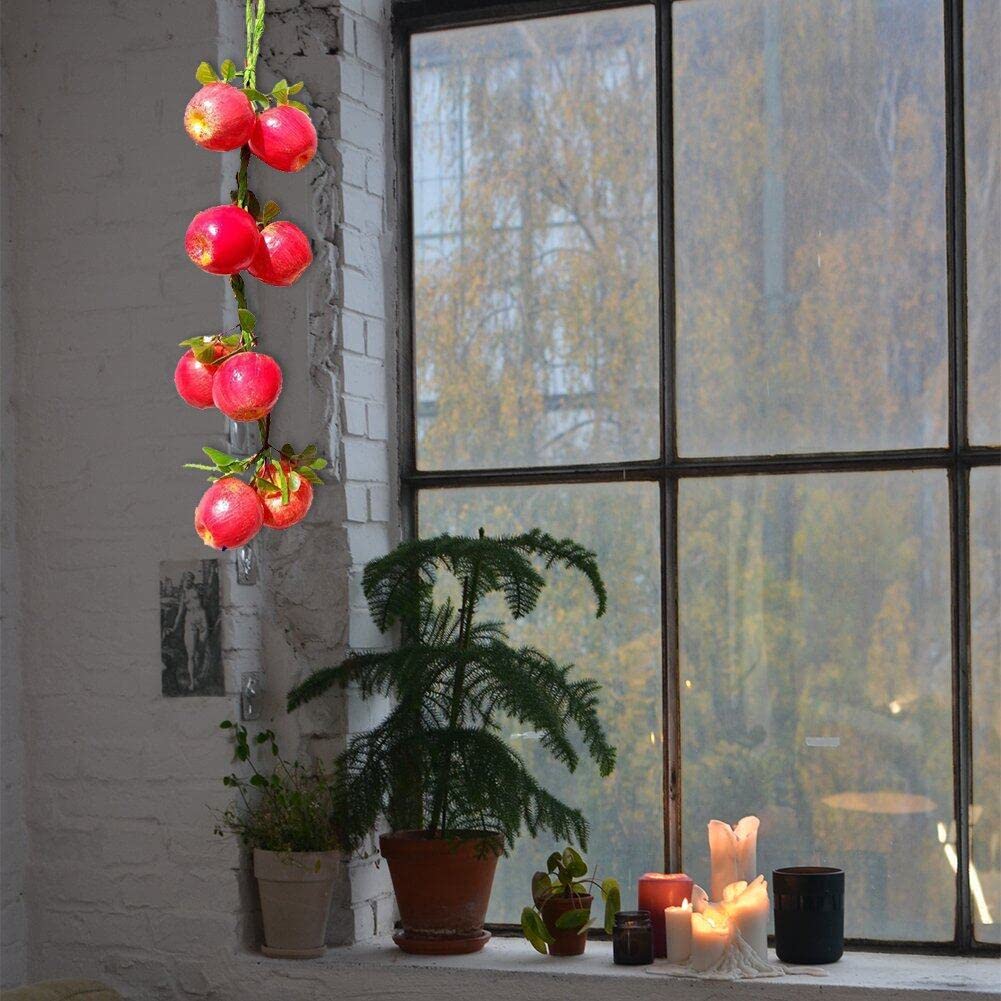 Picture of Artificial apple Fruit String Simulation Apple Garland Realistic Fake Fruit Hanging Decoration Lovely Photography Props - Red