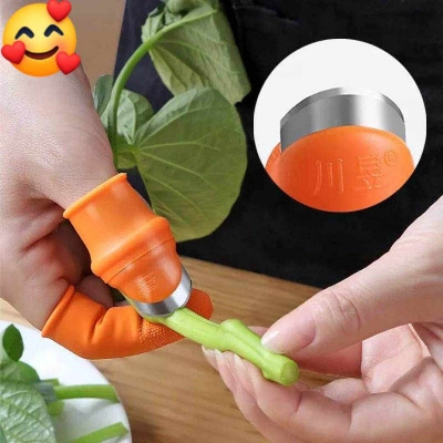 Picture of Gardening Thumb Cutter Tubing Tool Snooker Garden Plucking Plants Vegetables Separator Finger Tool Multifunctional Kitchen Cutter Useful and Attractive - Orange
