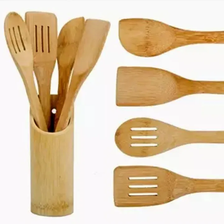 Picture of Bamboo Cooking Spoon 4 Piece Set With Holder - Brown