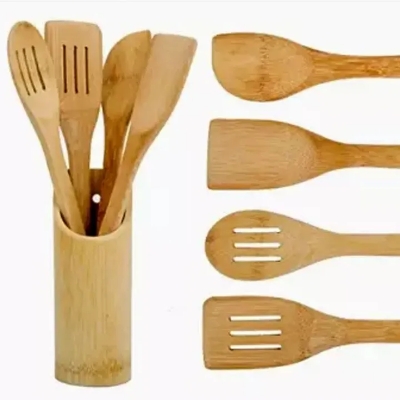 Picture of Bamboo Cooking Spoon 4 Piece Set With Holder - Brown