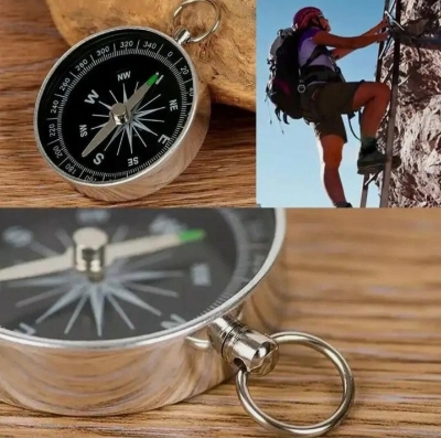 Picture of Pocket Compass Keychain Pendant Aluminum Alloy Metal Compass Outdoor Camping Hiking Walking Survival Guides Scouts Portable - Silver