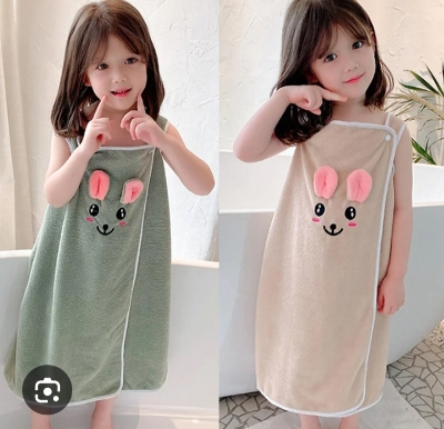 Picture of Children's Bath Towel, Multicolor Wrap Towel, Girls, Cute, Rabbit Ears, Sleeveless, Absorbent and Quick Drying, Bath Towel, One-piece Dress, Kids, Soft, Comfortable, Wrap Towel - Multicolor