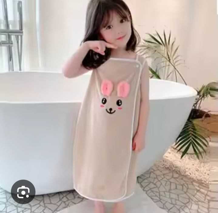Picture of Children's Bath Towel, Multicolor Wrap Towel, Girls, Cute, Rabbit Ears, Sleeveless, Absorbent and Quick Drying, Bath Towel, One-piece Dress, Kids, Soft, Comfortable, Wrap Towel - Multicolor