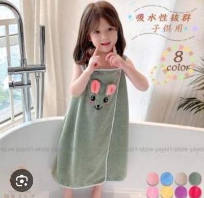 Picture of Children's Bath Towel, Multicolor Wrap Towel, Girls, Cute, Rabbit Ears, Sleeveless, Absorbent and Quick Drying, Bath Towel, One-piece Dress, Kids, Soft, Comfortable, Wrap Towel - Multicolor