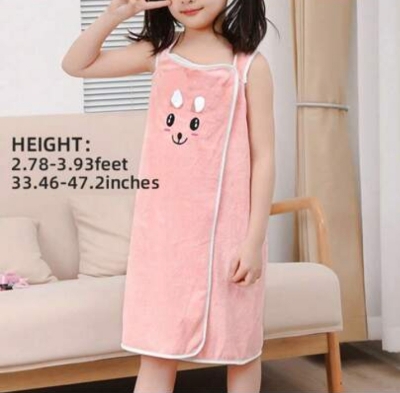 Picture of Children's Bath Towel, Multicolor Wrap Towel, Girls, Cute, Rabbit Ears, Sleeveless, Absorbent and Quick Drying, Bath Towel, One-piece Dress, Kids, Soft, Comfortable, Wrap Towel - Multicolor