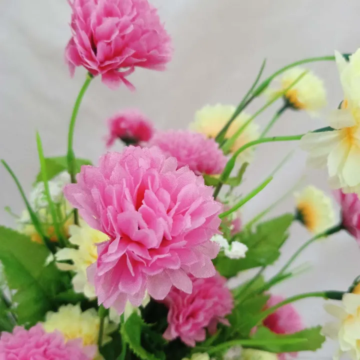 Picture of 40cm Silk Flower Stick - 20-28 Heads, Multicolor, Plastic & Fabric - Perfect for Festival, Home, Restaurant & Wedding - Multicolor