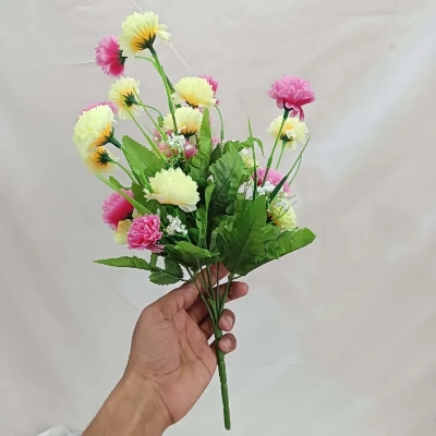 Picture of 40cm Silk Flower Stick - 20-28 Heads, Multicolor, Plastic & Fabric - Perfect for Festival, Home, Restaurant & Wedding - Multicolor