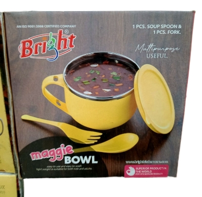 Picture of Stainless Steel Noddles & Soups Bowl 1PCS with Spoon,Fork and Lid Noodle Soup Bowl/Serving Bowl/Noodle/Soup / 650ML/ Inner Stainless Steel/BPA Free MULTICOLOR - Multicolor