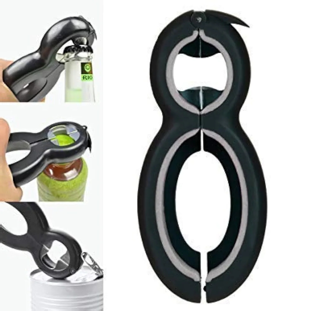 Picture of Multifunctional Opener Jar Opener Bottle Opener Can Opener Bag Safety Seal Opener Lid Twist Off Seal Gripper Opener Soda Bottle Cap Opener Multi Lid Off Helps Seniors Remove Lids Plastic - Black
