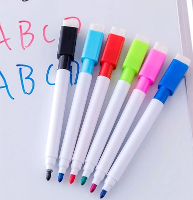 Picture of 5 Pcs Whiteboard Markers for Classroom Dry Erase with Built-in Eraser and Drawing Pen for Kids and Students, Blue, Black, Yellow, Red, Green, Purple, Pink - Multicolor