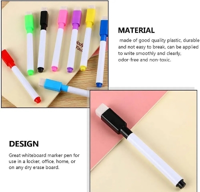 Picture of 5 Pcs Whiteboard Markers for Classroom Dry Erase with Built-in Eraser and Drawing Pen for Kids and Students, Blue, Black, Yellow, Red, Green, Purple, Pink - Multicolor