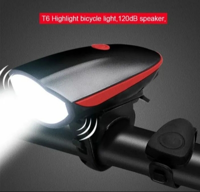 Picture of Bicycle Horn Light USB Charging T6 Front With Bell Smart Outdoor Riding Equipment Mountain Bike Horn Front - Black