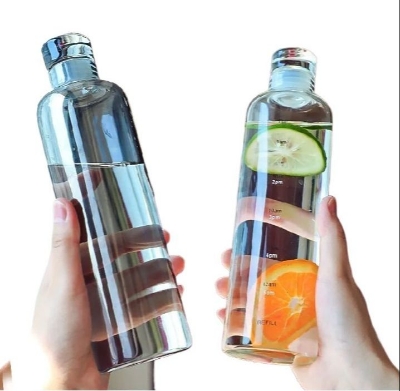 Picture of 1 pcs Clear Water Bottle | 500ml Time Scale Printed Reusable Leak Proof Airtight Lid High Quality Plastic Water Bottle | Used for Sports, Gym, Fitness - Clear