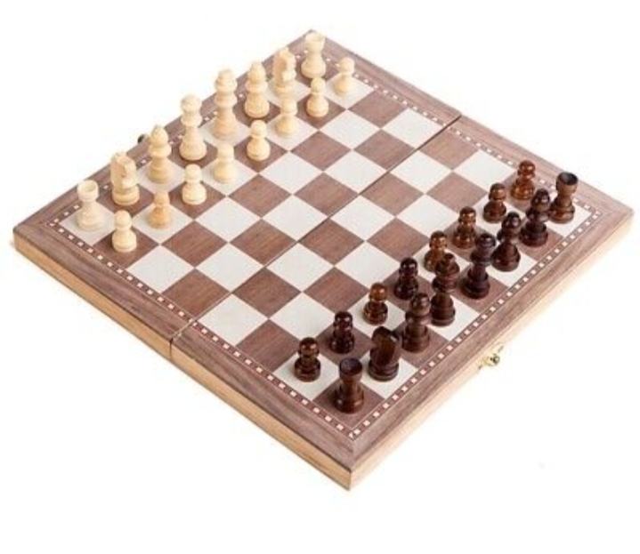 Picture of 12" x 12" Portable Wooden Chess Set 3 in 1 Game Set - Chess / Checkers / Backgammon with Folding Board and Handcrafted Wooden Pieces - Brown