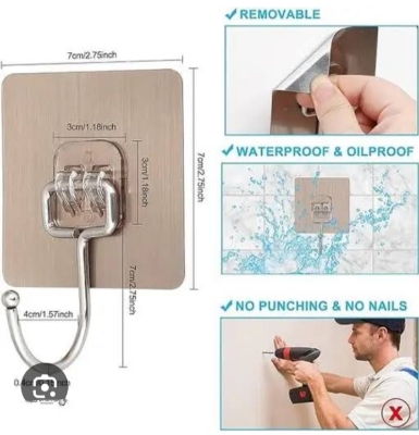 Picture of 4 Pack Strong Wall Hooks 44 lb/ 20 kg(Max) for Bathroom  Adhesive Hooks Heavy Duty Self Adhesive Hook Clear for Kitchen Home and Office - Multicolor