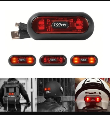 Picture of Helmet Light, Motorcycle Bike Rear Red Safety Helmet Light, Warning Tail Light for Night Riding with Rechargeable Battery & USB - Black