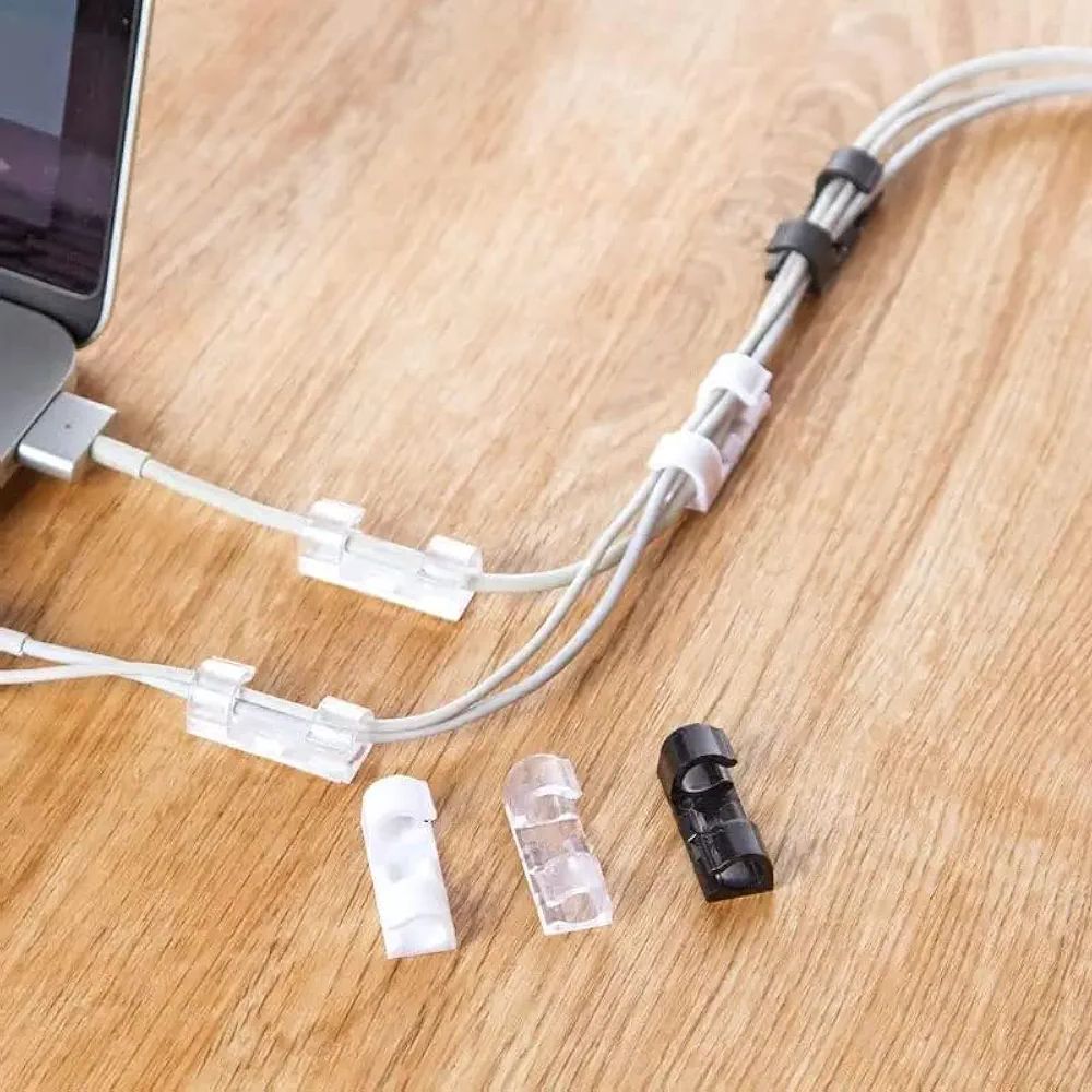 Picture of Cable Clips 7 Pcs Organizer Drop Wire Holder Cord Management Self-Adhesive Cable Manager Fixed Clamp Wire Winder - Clear
