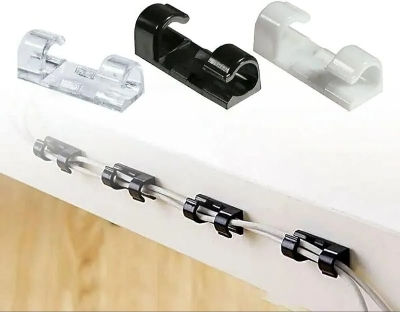 Picture of Cable Clips 7 Pcs Organizer Drop Wire Holder Cord Management Self-Adhesive Cable Manager Fixed Clamp Wire Winder - Clear