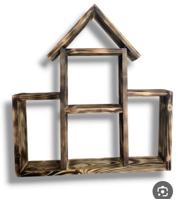 Picture of Wooden Wall Shelves/Floating Wall Hanging Shelf Rack Display Shelf Hut Shape Stand for Home/Kitchen/Office/Bedroom/Living Room/Balcony Decor  - Off White