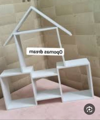 Picture of Wooden Wall Shelves/Floating Wall Hanging Shelf Rack Display Shelf Hut Shape Stand for Home/Kitchen/Office/Bedroom/Living Room/Balcony Decor  - Off White