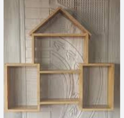 Picture of Wooden Wall Shelves/Floating Wall Hanging Shelf Rack Display Shelf Hut Shape Stand for Home/Kitchen/Office/Bedroom/Living Room/Balcony Decor  - Off White