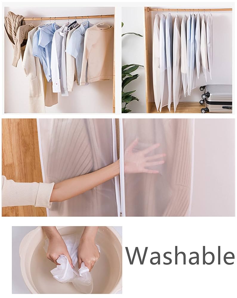 Picture of Clothes Dust Cover Jumbo Garment Organizer Rack Cover Premium Thickened Garment Hanging Storage Bag Moisture-Proof Dust-Proof Zipper For Home Trave 1 Pcs Garment Bag Closet Storage - Clear