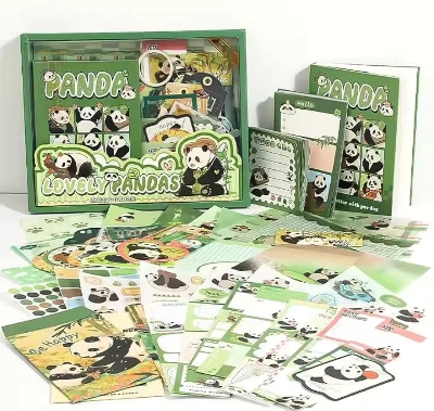 Picture of Vintage Aesthetic Scrapbook Kit, 346 Pcs, A6 Grid Notebook, Vintage Scrapbook Stickers Art Journaling Bullet Junk Journal, Ideal Gifting for Teens, Girls (Panda) - Green