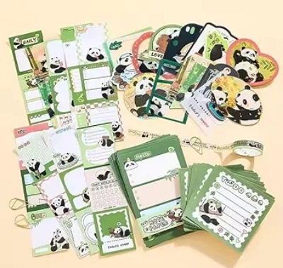 Picture of Vintage Aesthetic Scrapbook Kit, 346 Pcs, A6 Grid Notebook, Vintage Scrapbook Stickers Art Journaling Bullet Junk Journal, Ideal Gifting for Teens, Girls (Panda) - Green