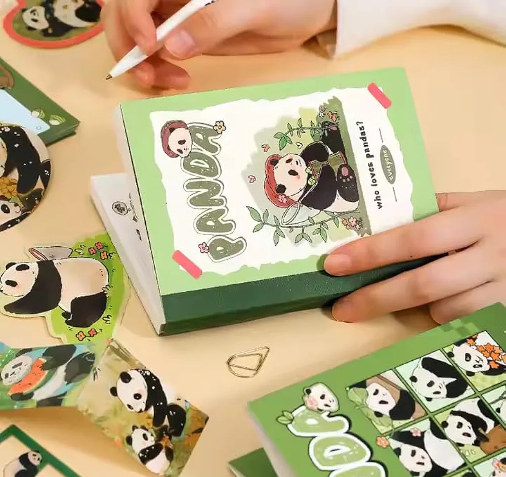 Picture of Vintage Aesthetic Scrapbook Kit, 346 Pcs, A6 Grid Notebook, Vintage Scrapbook Stickers Art Journaling Bullet Junk Journal, Ideal Gifting for Teens, Girls (Panda) - Green