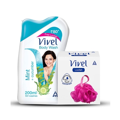 Picture of Indian product Body wash vivel Mint + cucumber Shower gel Used for male/female - 200 ml + Free Loofah